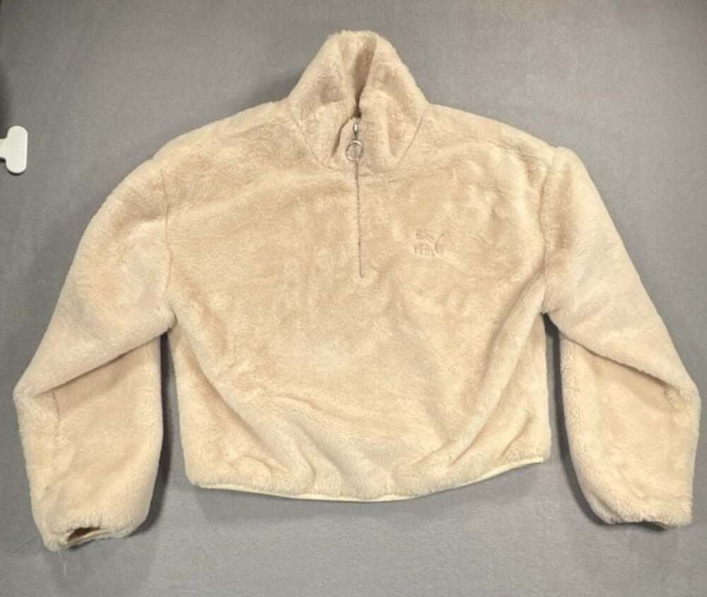 Puma Women's Faux Fur Quarter-Zip Cropped Pullover Sweatshirt